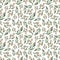 Seamless pattern of gray greenl leaves,  natural branches, colorful herbs, hand drawn in watercolor. Beauty elegant background,