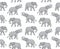 Seamless pattern of gray hand drawn elephant