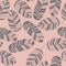 Seamless pattern with gray leaves on pink background