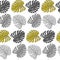 Seamless pattern with gray monstera leaves on white background