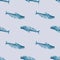 Seamless pattern gray whale on light background. Template of cartoon character of ocean for fabric