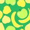 Seamless pattern with green apples. yellow bananas, yellow pears. Minimalism flat design