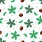 Seamless pattern with green chestnut leaves and nuts
