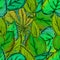 Seamless Pattern of Green Leaves Watercolor Overlap