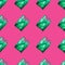 Seamless pattern of green plastic bag on pink background