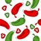 Seamless pattern green and red chilli pepper. Hand drawing chilli pepper. Vector illustration chilli pepper.