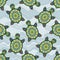 Seamless pattern with green turtles in the sea waves.