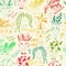 Seamless pattern with greenhair characters, funny doodle people
