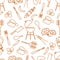 Seamless pattern Grill, barbecue tools, food. BBQ