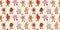 Seamless pattern with groovy coffee characters in old cartoon classic flat style on beige.