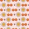 seamless pattern with groovy flowers 70s