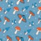 seamless pattern with groovy mushroom 70s