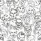 Seamless pattern of a group of people. Many different avatars. Portraits of men and women. Black and white linear people.