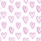 Seamless pattern from grunge handmade pink shining hearts on a white
