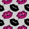 Seamless pattern with grunge lips and girl power lettering.