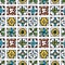 Seamless pattern of grunge tiles. Vintage Islam, Arabic, Indian, ottoman decorative design elements. Patchwork handdrawn motifs