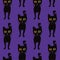 Seamless pattern for Halloween. Black cats with multicolored eyes. Hand drawing. Vector.