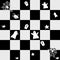Seamless pattern. Halloween concept. A cute little ghost flies around on a black and light gray checkerboard pattern.