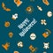 Seamless pattern for Halloween. Pumpkin, ghost, vampire, coffin and more. Isolated.