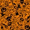 Seamless pattern for Halloween. Pumpkin, ghost, vampire, coffin and more. Isolated. Black and orange color.