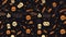 a seamless pattern with halloween skulls and pumpkins on a black background