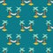 Seamless pattern with hammock between coconut palm trees. Repeating summer background.