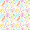 Seamless pattern from Hand draw structure of leaves colorful on white in line art