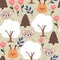 Seamless pattern hand drawing cartoon animals and plant. for kids wallpaper, fabric print, textile, gift wrapping paper