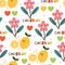 Seamless pattern hand drawing cartoon flower, lemon and heart. for kids wallpaper, fabric print, textile, gift wrapping paper