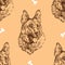 Seamless Pattern hand drawing German shepherd with bones