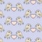 seamless pattern, hand drawn abstract birds and pink hearts on a blue background, gentle pastel shades, for linen, textiles