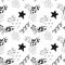 Seamless pattern with hand drawn abstract stains, stars and elements in black and white colors