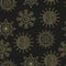 Seamless pattern with a hand-drawn abstract suns, gold on black