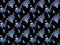 Seamless pattern of hand-drawn baby tigers, lions, leopards, bobcats with balloons, panthers, cats on a black background with blue
