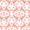 seamless pattern, hand drawn birds, parrots and pink hearts , gentle pastel shades, for linen, textiles, children\\\'s clothing