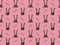 Seamless pattern of hand-drawn black faces of girls bunny with ears, hairstyles and cheeks and carrots on a bright pink background