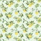 Seamless pattern with hand drawn blooming lemon tree branches