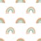 Seamless pattern of hand drawn boho rainbow in pastel mint and neutral beige colors