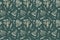 Seamless pattern of hand-drawn bouquets and flowers of lavender, rose, chamomile and peon on a Eden green background. Trend colors