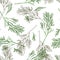 Seamless pattern of hand drawn branches of rosemary in graphic style