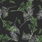 Seamless pattern of hand drawn branches of rosemary in graphic style