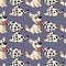 seamless pattern, hand-drawn bright funny puppies dogs on a blue background