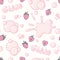 Seamless pattern with hand drawn bubble gum seamless pattern. Strawberry flavor. Pink background