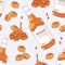 Seamless pattern with hand drawn caramel and bourbon whiskey flavor