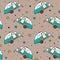 Seamless pattern of Hand-drawn caravan trailer and stars