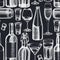 Seamless pattern with hand drawn chalk glass, champagne, mug of beer, alcohol shot, bottles of beer, bottle of wine