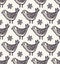 Seamless pattern. Hand drawn Christmas robin bird background. Frosty snowflakes all over print. Winter holidays gift wrap paper.