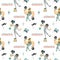 Seamless pattern of hand drawn circus strongman and juggler