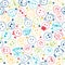 Seamless pattern of hand drawn colorful smiley funny faces