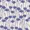 Seamless pattern with hand drawn cornflowers flowers on light background